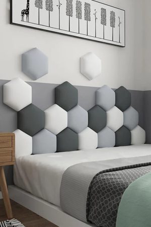 Multi-colour Hexagonal Headboard Bed Soft Bag Set 3D
