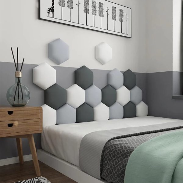 Multi-colour Hexagonal Headboard Bed Soft Bag Set 3D