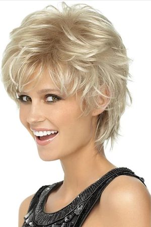 HAIRJOY Short Curly Blonde Wigs Pixie