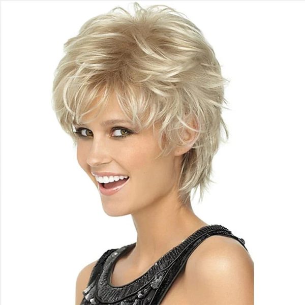 HAIRJOY Short Curly Blonde Wigs Pixie