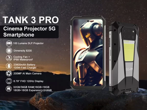 8849 Tank 3 Pro by Unihertz Rugged Projector Smartphone Android 32/36GB RAM 512GB ROM 5G 120W Charger 23800mAh OTG Mobile Phone