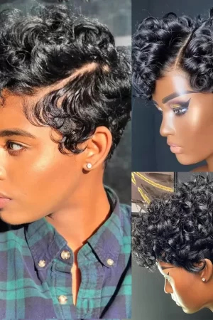 Pixie Cut Finger Wave Short Bob Wigs For Black Women Human Hair Ocean Wave Short Indian Human Hair Wig 13X4 Lace Front wigs