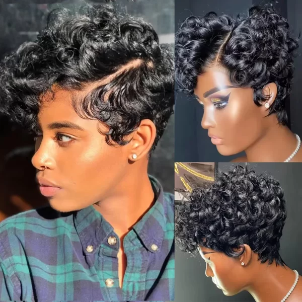 Pixie Cut Finger Wave Short Bob Wigs For Black Women Human Hair Ocean Wave Short Indian Human Hair Wig 13X4 Lace Front wigs