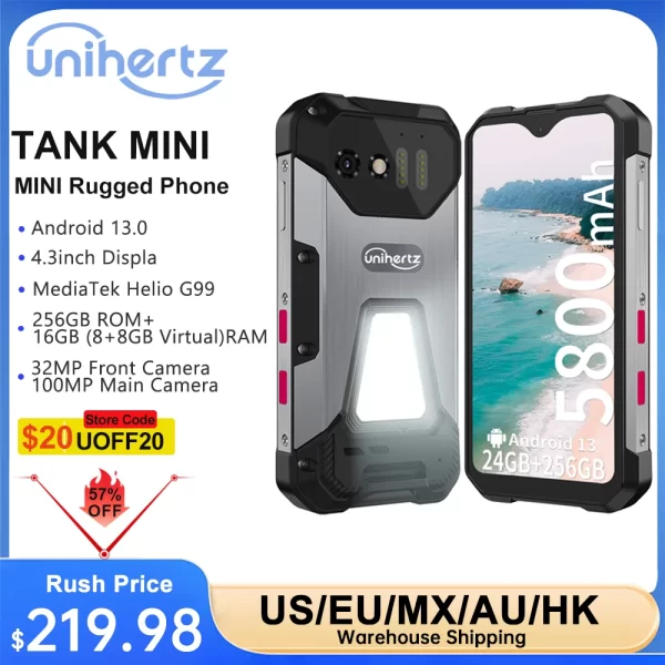 Unihertz 8849 Mini Rugged Smartphone,Small 4G,Outdoor,16 GB,24GB RAM,256GB ROM, 5800mAh, Android 13 Phone,Dual Sim,100MP Camera