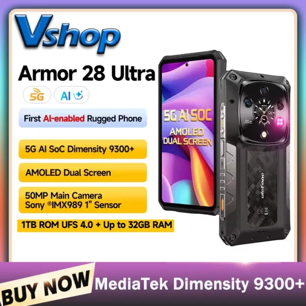 Ulefone Armor 28 Ultra 5G AI Rugged Phone 16GB+1TB Android 14 Smartphone AMOLED 6.67" 10600mAh Battery Night Vision NFC