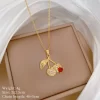 DIEYURO 316L Stainless Steel Cherry Fruit Red Heart Zircon Pendant Necklace Women Trend Fashion Collarbone Chain Jewelry Gift - Image 2