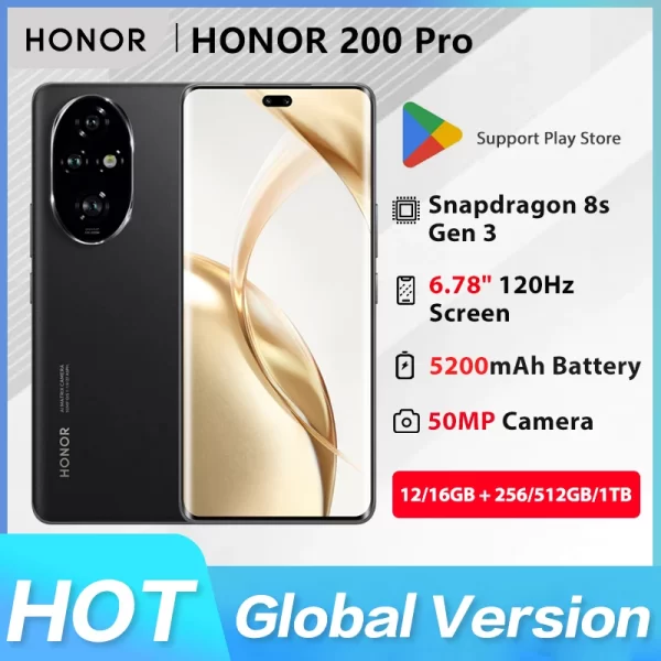 Global version HONOR 200 Pro Snapdragon 8s Gen 3 5G Smartphone 6.78'' 120Hz AMOLED Display Support 100W SuperCharge NFC ESIM