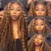 Highlight Ombre Lace Front Wig Human Hair Curly Wigs Brazilian Honey Blonde Kinky Curly Wigs PrePlucked For Women HD Lace Wigs - Image 2