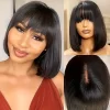 Short Bob Wig With Bangs Straight Hair Bob Wig Brazilian Human Hair Wig Remy 3X1 Lace Middle Part Wig for Black Women Bob Wig - Image 2