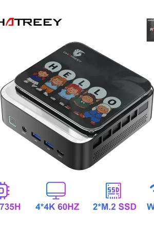 Chatreey AN3P Mini PC R7 7735HS 680M Gaming Desktop Computer with WiFi 6/Bluetooth 5.2//HDMI/DP/USB 4.0