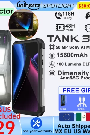 Unihertz tank 3s 8849 powered smartphone with projector 24GB 256GB Dimension 8200 cellphone 15600mAh 66W charger 64MP 5G phone