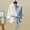 Women'S Pants Summer Solid Color Korean Color Block Shirt Jeans Fashion High Waist Loose Casual Y2k Women'S Jeans - Image 2