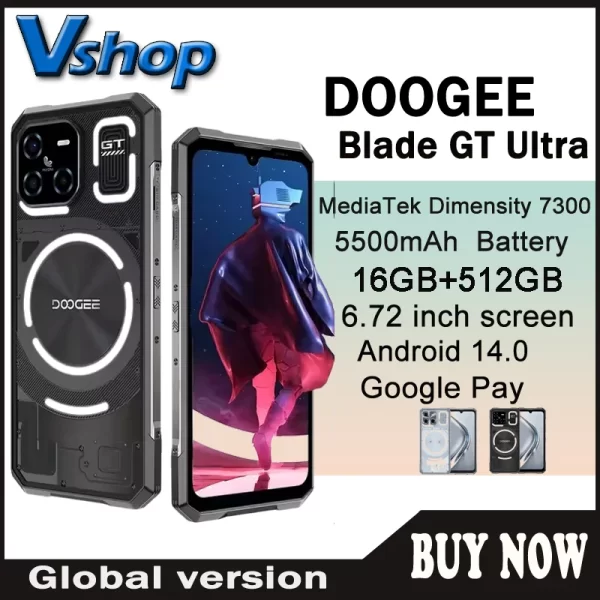 DOOGEE Blade GT Ultra 5G Rugged Phone 16GB+512GB 6.72” Android 14 Dimensity 7300 LED Light Effect 100MP AI Main Camera