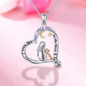 1pc Women's Cute Heart-Shaped Mother-Daughter Pendant Necklace With Rhinestone Inlay, Fashion Accessory Birthday Gift