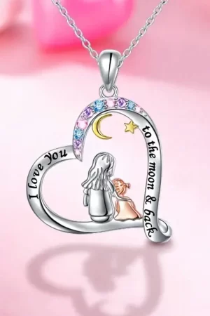 1pc Women's Cute Heart-Shaped Mother-Daughter Pendant Necklace With Rhinestone Inlay, Fashion Accessory Birthday Gift