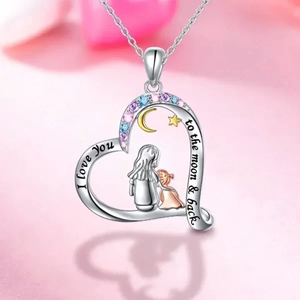 1pc Women's Cute Heart-Shaped Mother-Daughter Pendant Necklace With Rhinestone Inlay, Fashion Accessory Birthday Gift
