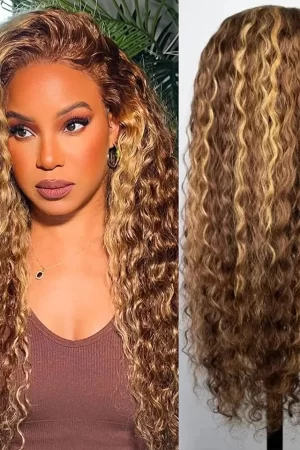 Highlight Ombre Lace Front Wig Human Hair Curly Wigs Brazilian Honey Blonde Kinky Curly Wigs PrePlucked For Women HD Lace Wigs