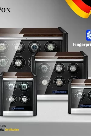 IBBETON Automatic Watch Winder Luxury Fingerprint Unlock Wood Watch Safe Box with Independent Motor Mechanical Watch Storage Box