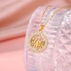 Skyrim Lotus Flower Necklace Women Stainless Steel Gold Color Clear Zircon Round Pendant Neck Chain Yoga Chakra Buddhism Jewelry - Image 3