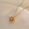 OIMG 316L Stainless Steel Gold Plated Romantic Rotatable Flower Zirconia Pendant Necklace For Women Girls Charm Luxury Jewelry - Image 5