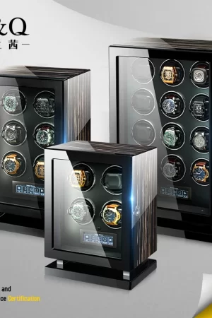 Mechanical Automatic Watch Winder Luxury Fingerprint Wood Watch Safe Box Touch Control and Interior Backlight Watches Storage