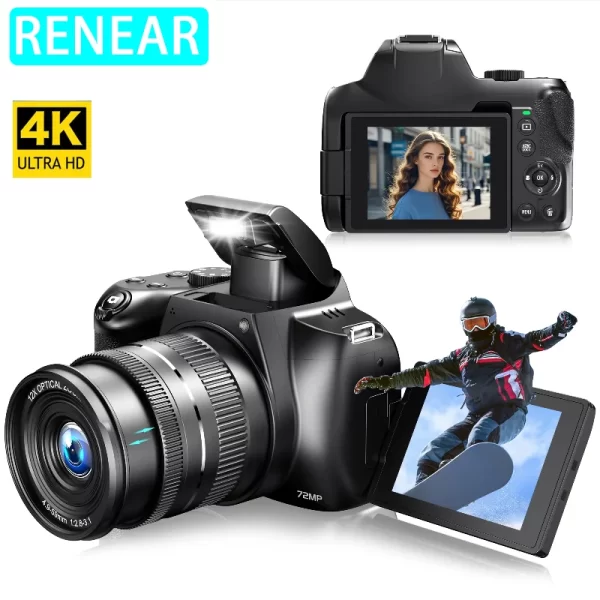 Digital Camera 4K 72MP 12X Optical Zoom UHD Professional photography Flash light Auto-Focus WIFI for Tiktok ins Youtube Webcast