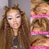 Highlight Ombre Lace Front Wig Human Hair Curly Wigs Brazilian Honey Blonde Kinky Curly Wigs PrePlucked For Women HD Lace Wigs - Image 4