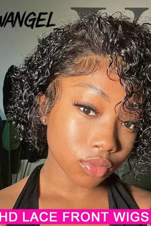 Wow Angel Short Curly Pixie Cut Wigs 13x4 HD Lace Front Wigs 250% Jerry Curly Human Hair Wigs Melt Skins HD Transparent Lace Wig