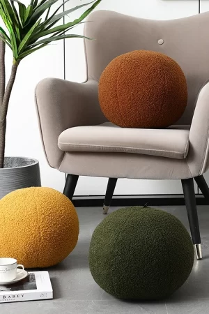 Plush Round Wool Cushion Nordic Ball Shaped Solid Color Stuffed Soft Pillow for Sofa Office Waist Rest Throw Pillow Home Decor