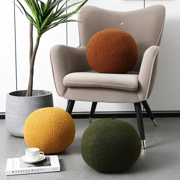 Plush Round Wool Cushion Nordic Ball Shaped Solid Color Stuffed Soft Pillow for Sofa Office Waist Rest Throw Pillow Home Decor