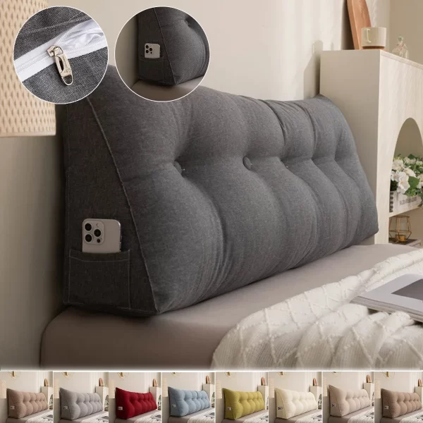 1PC Triangular Wedge Pillow Headboard Pillow Large Bolster Bed Rest Backrest Support Bolster Cushion with Removable Cover