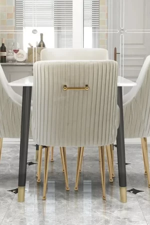 SEYNAR Modern Glam Boucle Pleated Velvet Dining Chair or Vanity Chair with Rear Handle