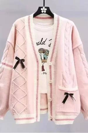 Japanese Bow Sweater Jacket For Women's Autumn And Winter 2025 New Loose And Lazy Style Design Anti-aging Knitted Cardigan