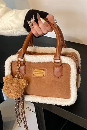 2024 Winter Lamb Woolen Handbag Women's Bag Designer Plush Handbag Fashion Casual Shoulder Messenger Bag Female Square bolsas