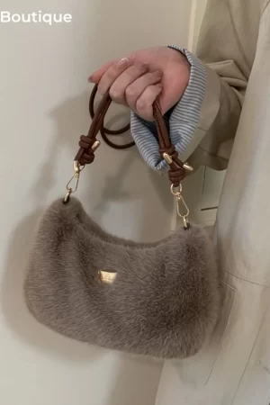 MOODS Soft Plush Crossbody Bags For Women 2025 Winter Warm Latest Luxury Designer Handbags Casual Street Shoulder Hobo Bag Lady