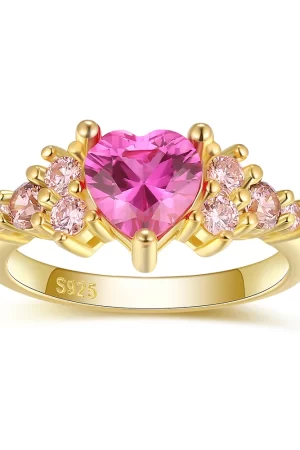 925 Sterling Silver Delicate Pink Heart Love Ring Promise Engagement Jewelry Mothers Day Christmas Gifts for Women Girls Her