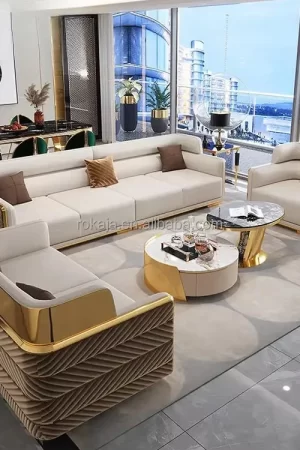 High-end combination sofa set Luxury gold stainless steel back Modern fabric Chesterfield 1 2 3 4-seat sofa Villa leisure