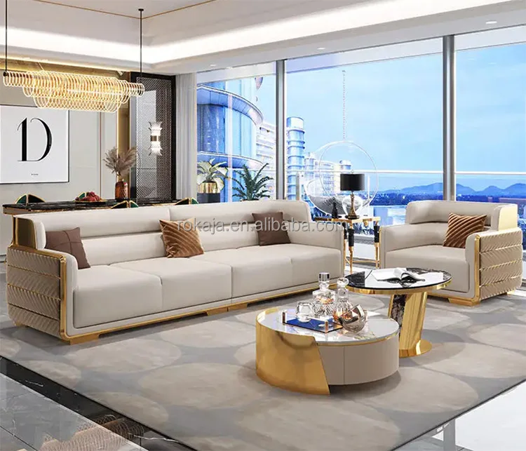 High-end combination sofa set Luxury gold stainless steel back Modern fabric Chesterfield 1 2 3 4-seat sofa Villa leisure - Image 3