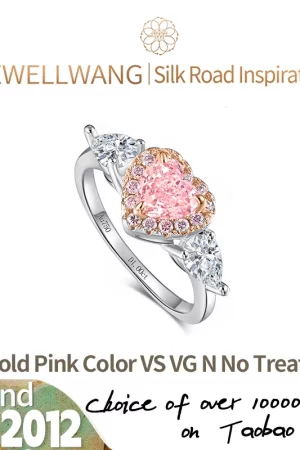 JEWELLWANG 18K Gold Lab Grown Heart-Shaped Pink Diamond Rings for Women 0.5-1.0ct VS Engagement Wedding Color Synthetic Diamond