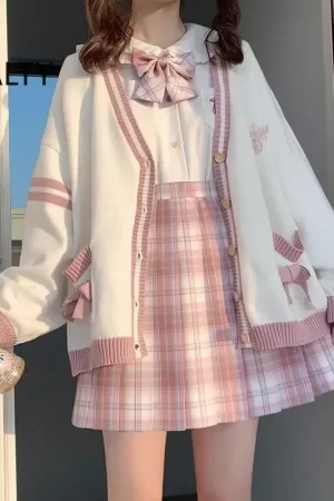 2025 Autumn Winter Women Sweater Loose Japanese Style Sweet Knitted Cardigan Embroidery Oversize Harajuku Female Cardigans Cute