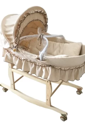 New Portable Sleeping Cradle Bed With Wheel Solid Wood Baby Basket Newborn Crib Baby Stroller For 0-24 Month