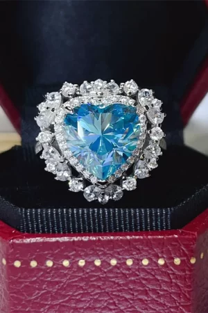 Luxury Heart 5Ct Sky Blue Moissanite Diamond Ring 925 Sterling Silver Wedding Band Rings for Women Bridal Engagement Jewelry