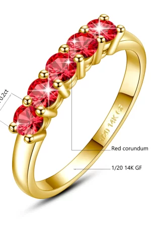 Real 14K Gold Filled Stacking Ring Five Stone Moissanite Wedding Band Finger Jewelry Accessories Anti fading Waterproof