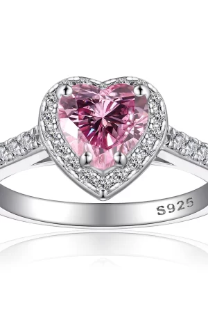 FIRERING 100% True Pink Heart Moissanite Rings 1-2ct with Certificate Ring Women Jewelry S925 Silver
