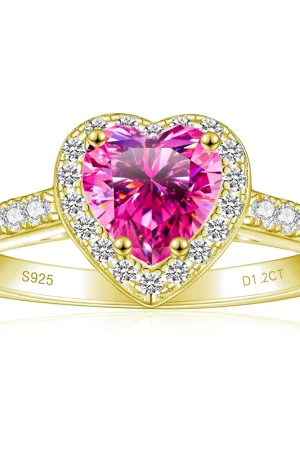 Luomansi Heart Shaped Gold Ring Pink Moissanite 2CT 8MM with Certificate 100%-S925 Women's Women's Jewelry Wedding Party Gift