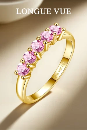 Real 14K Gold Filled Stacking Ring Five Stone Moissanite Wedding Band Finger Jewelry Accessories Anti fading Waterproof