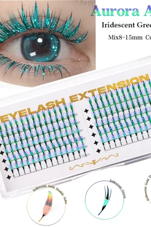 New Dual Sided Colorful Shiny Comic Spire Eyelash Extension Tinsel Anime Premade Fans Feather Shape Lashes For Christmas Cosplay