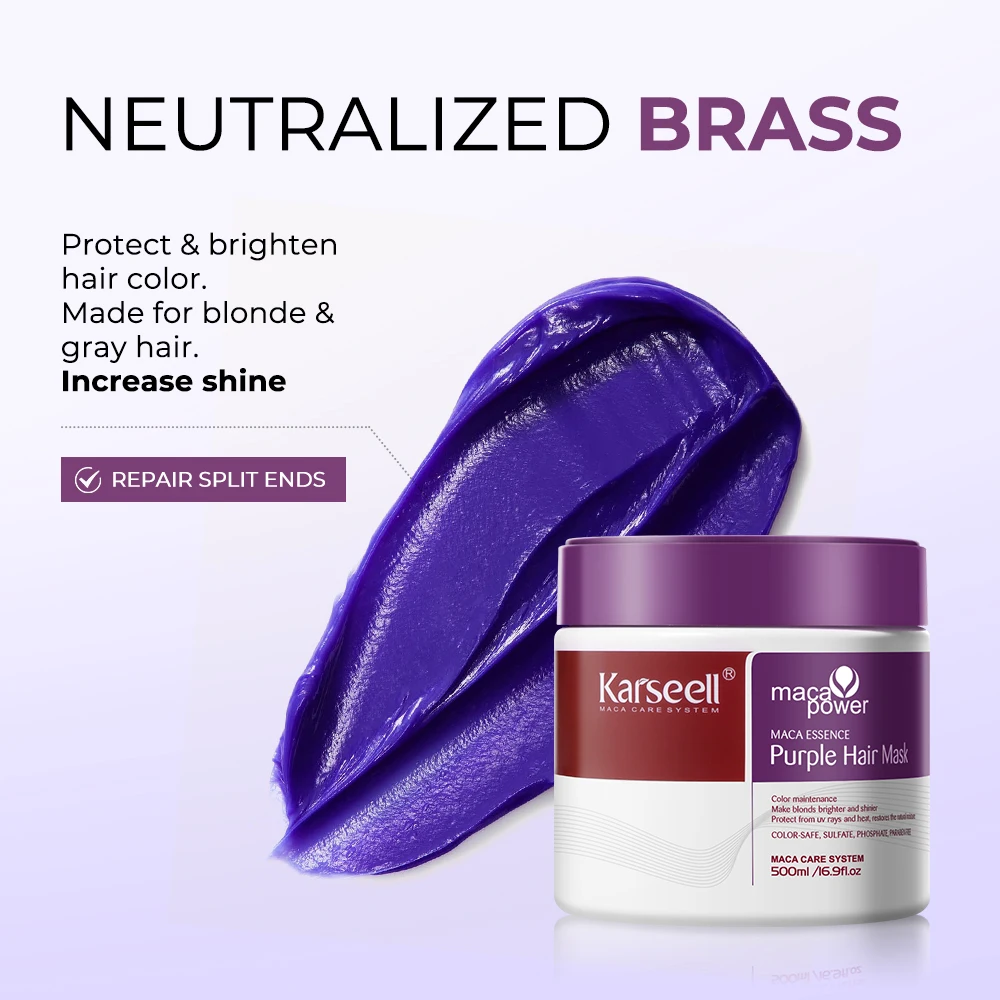 Karseell Purple Hair Mask 100ml/500ml Professional Neutralizes Brass Yellow Tones For Blonde Silver Gray Highlighted Hair