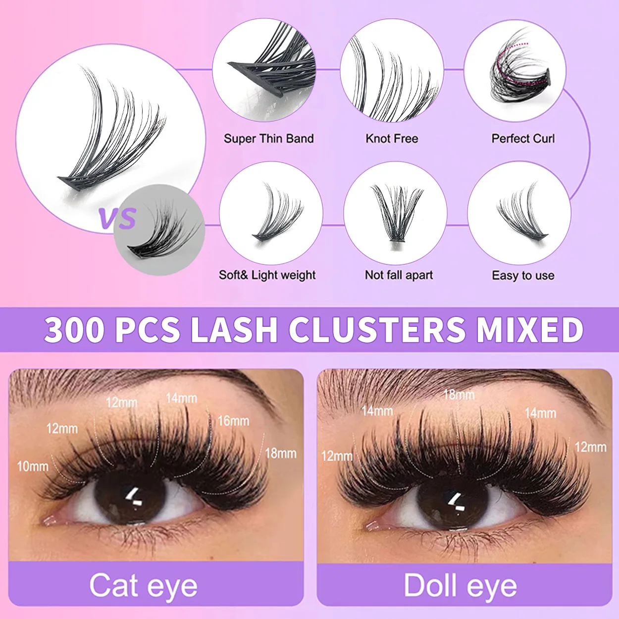 QIUNING Lashes Clusters Kit Cat Eye Lashes Individual Eyelashes with Lash Bond & Seal Full Set Lashes Extension Makeup Tools - Image 3