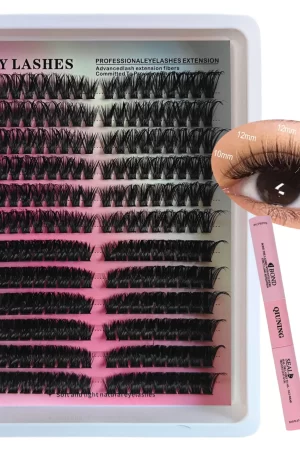 QIUNING Lashes Clusters Kit Cat Eye Lashes Individual Eyelashes with ​​Lash Bond & Seal Full Set Lashes Extension Makeup Tools